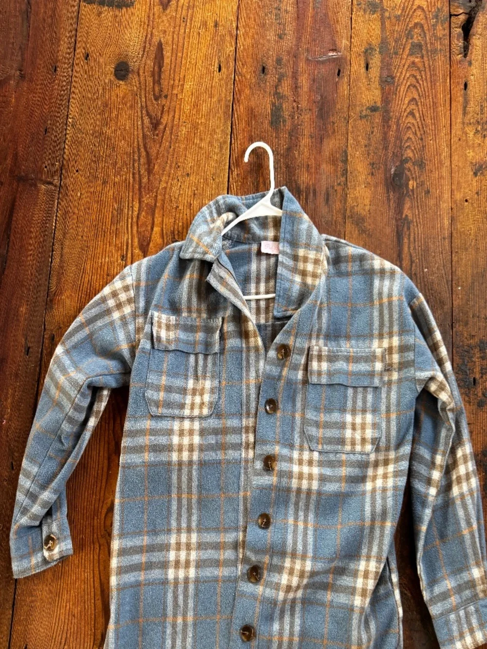 PINK LILY Blue Orange/Brown Plaid Shacket Size S - Picture 2 of 3